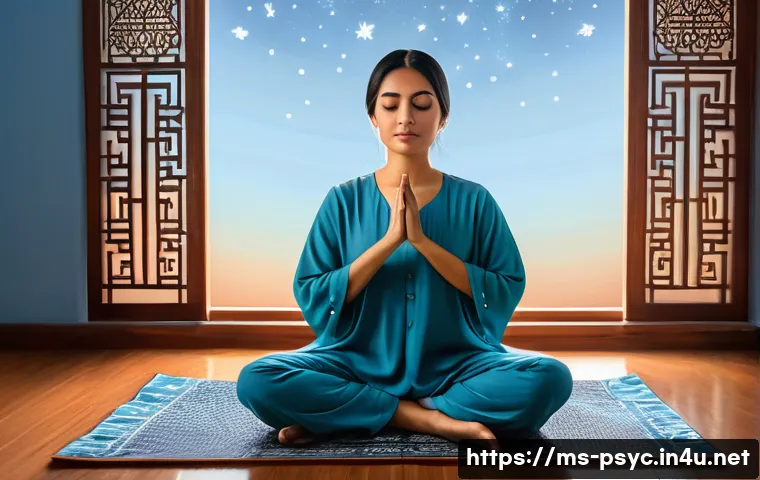 불면증 심리치료 방법 - A serene bedroom scene featuring a Malay adult woman practicing meditation before sleep, sitting cro...