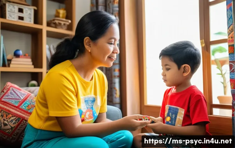 소아 ADHD 치료 후기 - A caring Malaysian mother gently comforting her young son with ADHD in a cozy living room setting. T...