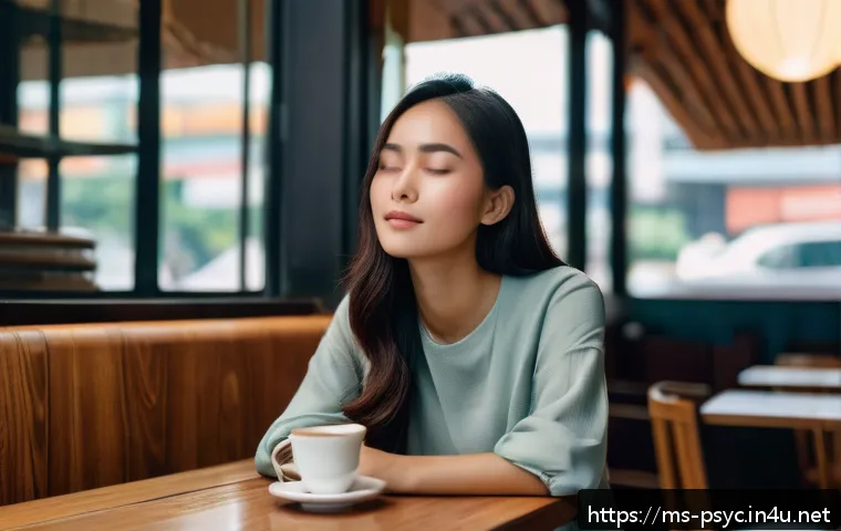 사회불안장애와 대인관계 - A young Southeast Asian woman in casual modern clothing, sitting comfortably alone in a cozy urban c...